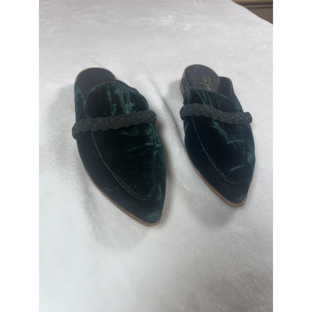 Free People Mules Womens Size‎ 8.5 Green Velvet Pointed Toe Braided Strap Shoes